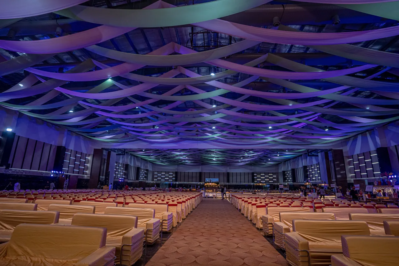 Grand air-conditioned hall arranged with theatre-style seating
